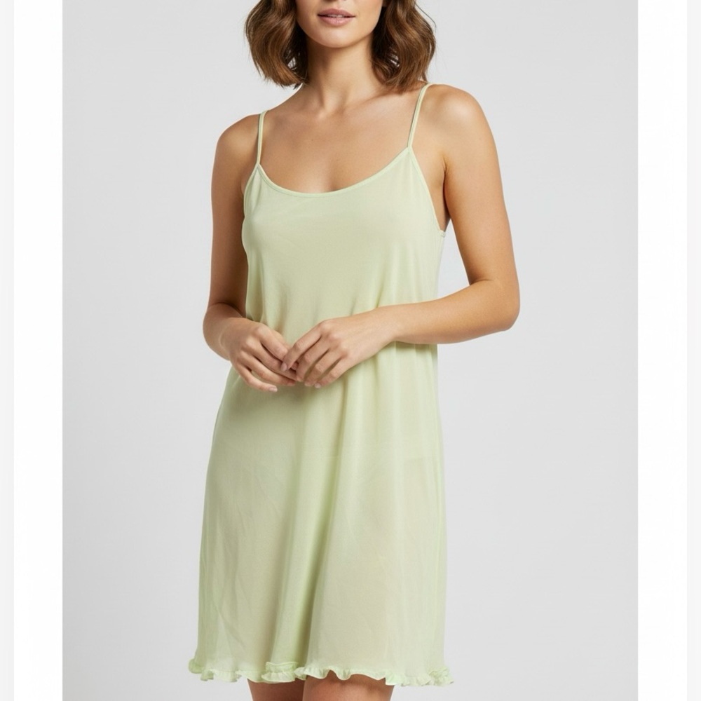Vintage Y2K Victorias Secret Keylime Green/Yellow Sheer Slip Ruffle Detail Large - Picture 2 of 7